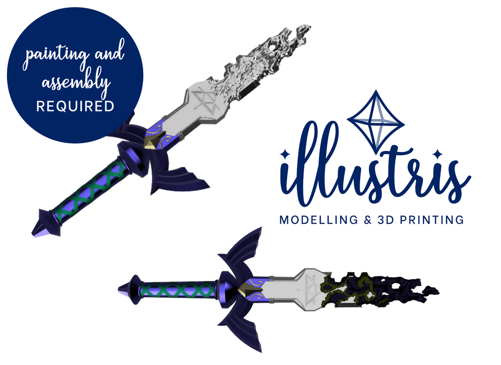 DAMAGED Master Sword 3D Printed Kit [The Legend of Zelda: Tears of the Kingdom] Illustris Models & 3D Printing